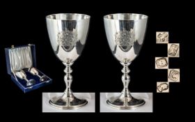 Elizabeth II Pair of Sterling Silver Goblets to commemorate the Queen's Jubilee 1952-1977.