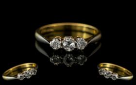 Ladies 18ct Gold and Platinum 3 Stone Diamond Set Ring. Marked 18ct and Platinum to Shank.