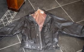 Gents Dark Brown Leather Bomber Jacket, size Large, stud fastening.