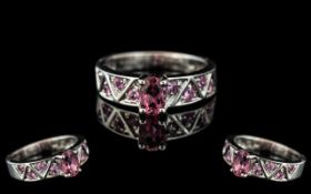 Ladies Attractive 9ct White Gold - Pink Sapphire Set Ring of Pleasing Colour. Full Hallmarks for 9.