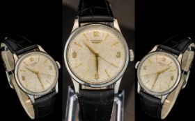 Longines - Gents 1950's Steel Cased Mechanical Wrist Watch with Gold Markers.