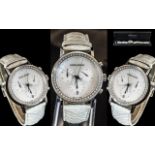 Georg Jensen Superb Ladies Steel Cased Chronograp ( Multi-Dial ) Diamond Set Wrist Watch.