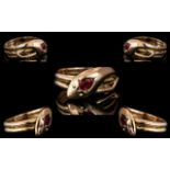 Antique Period 9ct Gold Snake Ring with Ruby Eye with Full Hallmark. Hallmark Chester 1917.