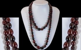Ladies Attractive Early 1920's Two Tone Well Matched Cherry Amber Graduated Beaded Necklace of