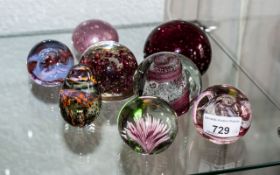 Collection of Quality Paper Weights, eight in total, in shades of pink and rose, various sizes and