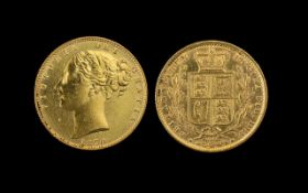 Queen Victoria Young Head Shield Back 22ct Gold Full Sovereign, date 1870. Die No. 121.