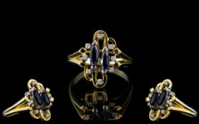 Ladies Contemporary Fashion 9ct Gold Diamond & Black Jet Set Dress Ring, full hallmark for 9.375.