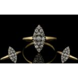 Antique Period Attractive 18ct Gold Boat Shaped Diamond Set Dress Ring.
