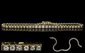 14ct Gold - Good Quality Diamond Set Tennis Bracelet, Marked 14ct.