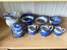 Collection of Blue & White Pottery, comprising a Copeland Spode bowl, Meakin 'Old Willow' bowl,