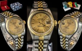 Rolex - Ladies 18ct Gold and Steel Oyster Perpetual Date - Just Chronometer Wrist Watch,