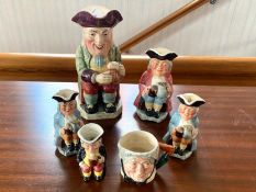 Six Toby Jugs, comprising a Beswick 'Toby Philpott' and five small Kelsbow Ware jugs.