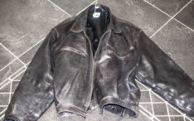 Gent's Black Leather Biker Jacket Size XXL, slit pockets, zip front.