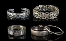 A Good Collection of Antique & Vintage Silver Hinged Bangles, all marked for silver,