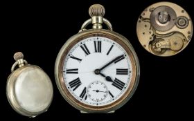 Antique Period - Keyless and Impressive Huge Sized Open Faced Pocket Watch with White Porcelain
