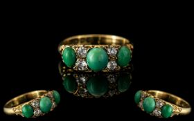 Edwardian Period 18ct Gold Attractive Turquoise and Diamond Set Ring, Excellent Setting.