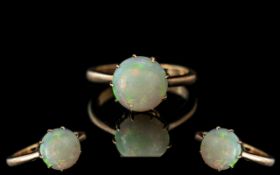 Antique Period - Attractive 9ct Gold Single Stone Opal Set Ring.