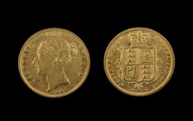 Queen Victoria Young Head Shield Back 22ct Gold Half Sovereign. Date 1885.
