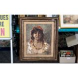 Oil on Canvas Portrait of a Gypsy Woman, follower of Francesco Michetti.