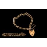 Antique Period Attractive 9ct Gold Fancy Link Bracelet and Attached Large 9ct Gold Heart Shaped