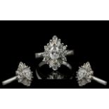 Art Deco Period 1930's - 18ct White Gold Superb Diamond Set Dress Ring. Marked 750 to Interior of