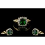 Ladies - Attractive 9ct Gold Diamond and Green Sapphire Set Ring.