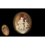 Antique - Large and Impressive 9ct Gold Mounted Shell Cameo Set Brooch / Pendant,