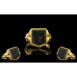 Antique Period Superb Quality 15ct Gold Shield Shaped Single Bloodstone Set Ring,