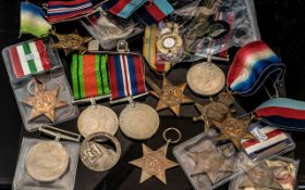 A Collection of World War l and World War II Military Medals - Some Named and Unnamed,