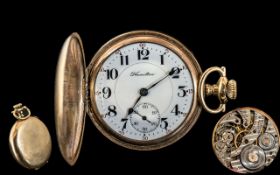 Hamilton Watch Co - Keyless Gold Plated Full Hunter 5 Positions - Adjusted Pocket Watch.