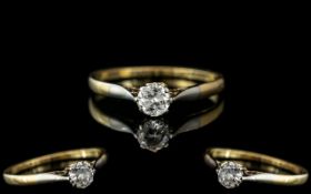 18ct Gold And Platinum Single Stone Diamond Ring, Marked 18ct and Platinum to Interior of Shank,