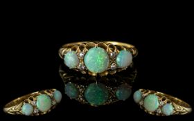 Edwardian Period - Attractive 18ct Gold Opal and Diamond Set Ring. With Raised Open Setting.