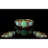 Edwardian Period - Attractive 18ct Gold Opal and Diamond Set Ring. With Raised Open Setting.