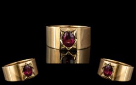 Edwardian Period Wonderful 15ct Gold Single Stone Ruby Set Band Ring,