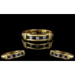 Ladies 18ct Gold Attractive Diamond and Sapphire Set Dress Ring - Hallmarked for 750-18ct to