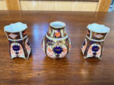 Royal Crown Derby Fine Trio of Small Imari Pattern Vases. Comprises 1/ Globular Shaped Small Vase.