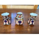 Royal Crown Derby Fine Trio of Small Imari Pattern Vases. Comprises 1/ Globular Shaped Small Vase.