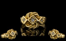 Antique Period - Early 18ct Gold Curled Snake Ring Design, Set with 3 Old Cut Diamonds.