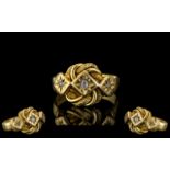 Antique Period - Early 18ct Gold Curled Snake Ring Design, Set with 3 Old Cut Diamonds.