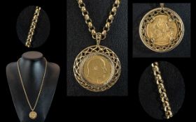 Edward VII - 22ct Gold Full Sovereign - Dated 1902, Within a 9ct Gold Mount,