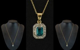 Ladies - Attractive 9ct Gold Aquamarine and Diamond Set Pendant, With Attached 9ct Gold Chain.