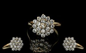 Ladies 9ct Gold Diamond Set Cluster Ring, full hallmark to interior and stand,