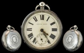 Victorian Period - Heavy Open Faced Sterling Silver Pocket Watch. Hallmark Chester 1875.