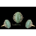 Ladies - Large and Pleasing 9ct Gold Jade and Diamond Set Ring of Excellent Proportions with Full 9.