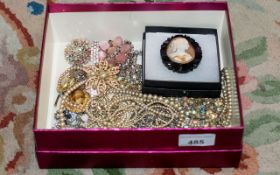 Collection of Costume Jewellery, comprising a cameo brooch mounted on a jet surround,