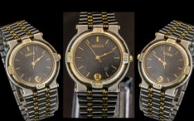 Gucci Signed Ladies Quartz Gold Tone & Steel Wrist Watch,