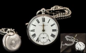 Victorian Period - Excellent Sterling Silver Open Faced Keywind Pocket Watch,