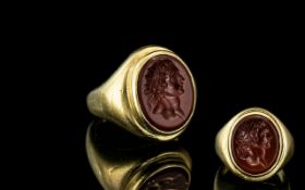 Georgian Period 18ct Gold Intaglio Cornelian Seal Ring of Oval Form.