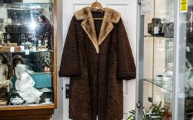 Ladies Dark Brown Astrakhan Coat with Mink Collar & Revere, hook and eye fastening,