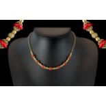 14ct Gold Pleasing & Attractive Red Coral Set Ornate Necklace,